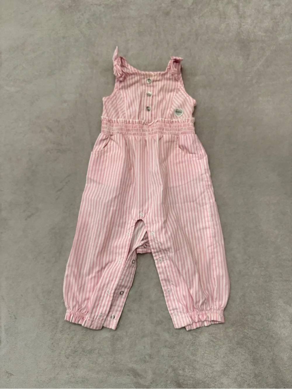 bebe baby Girls Pink White Striped Sleeveless Jumpsuit Romper 18 Months